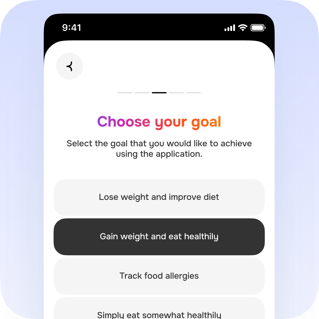 Choose your goal screen